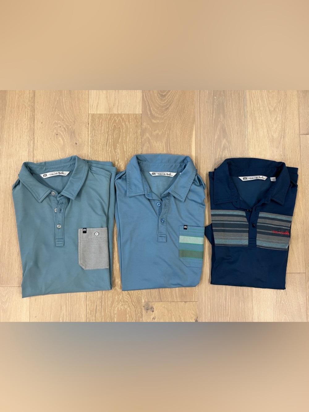 Travis Mathew Men's Polo Trio in Slate Blue, Sky Blue & Navy